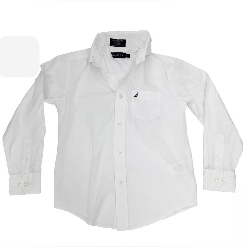 Nautica White Long Sleeve Button Down Dress Shirt; Boys or Unisex, Size 8 Kids
